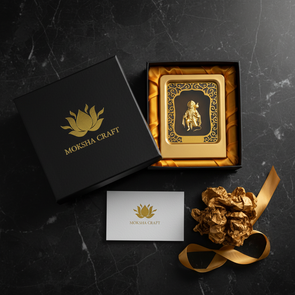 Hanuman Ji 24K Gold Foil Painting Frame (2x3") - Sacred Bajrangbali Temple Art for Home Mandir, Protection Desk & Gift