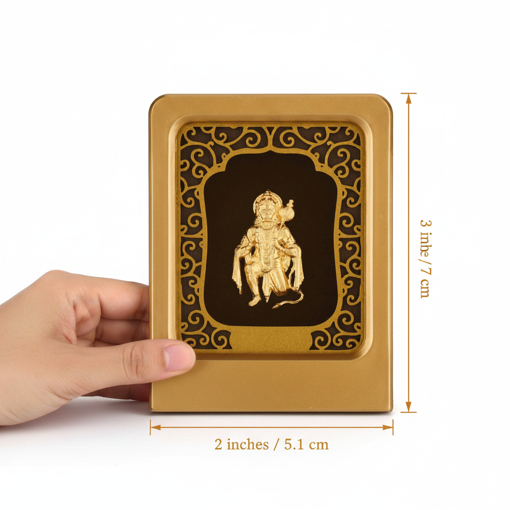 Hanuman Ji 24K Gold Foil Painting Frame (2x3") - Sacred Bajrangbali Temple Art for Home Mandir, Protection Desk & Gift