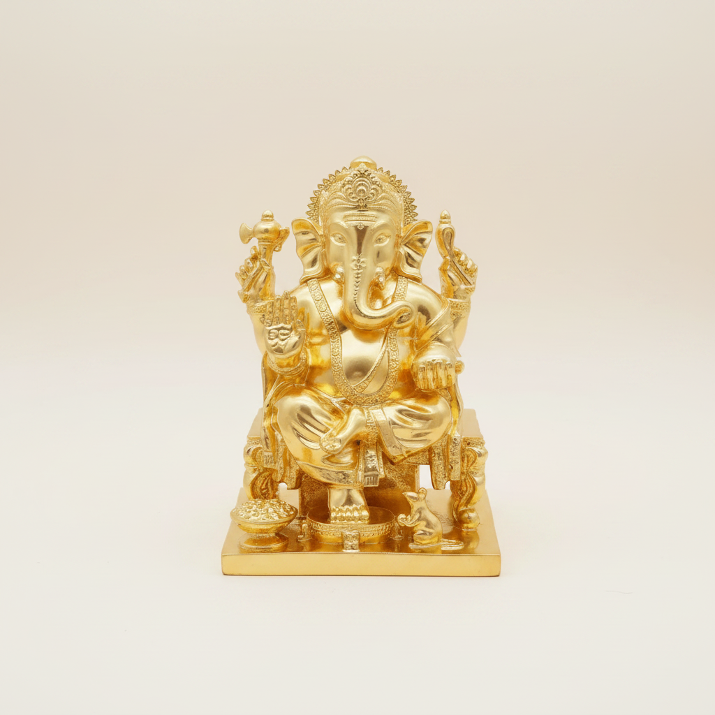 24K Gold Ganesha Statue (7.5") - Vinayaka Murti for Home Mandir, Diwali Pooja & Griha Pravesh Gift