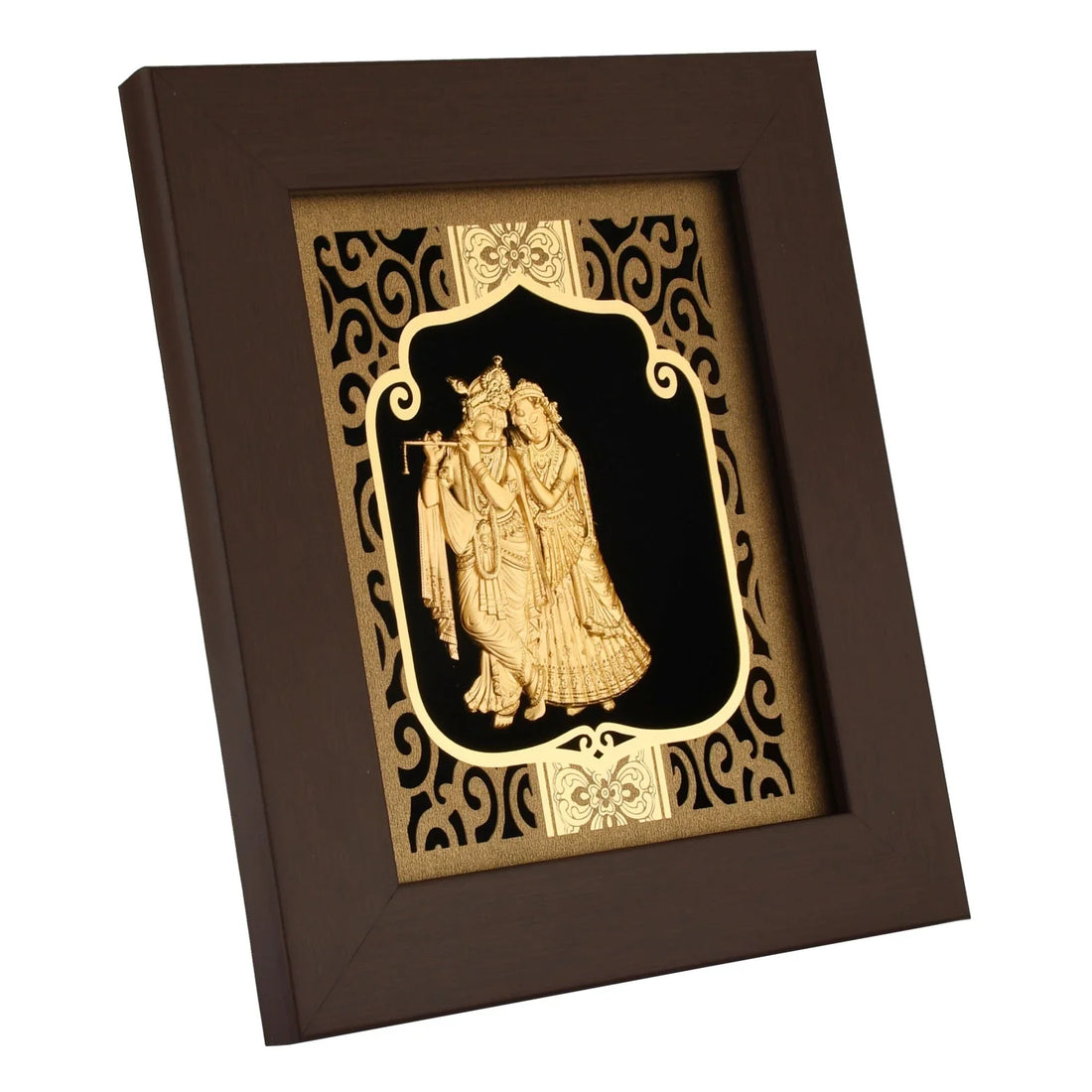 Krishna 24K Gold Foil Painting with Burgundy Versatile Frame, 6x7 Inches