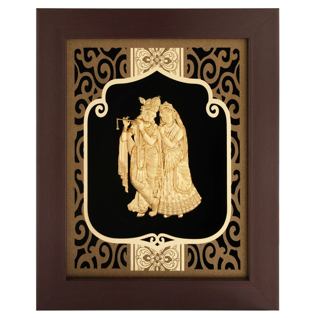 Krishna 24K Gold Foil Painting with Burgundy Versatile Frame, 8x10 Inches