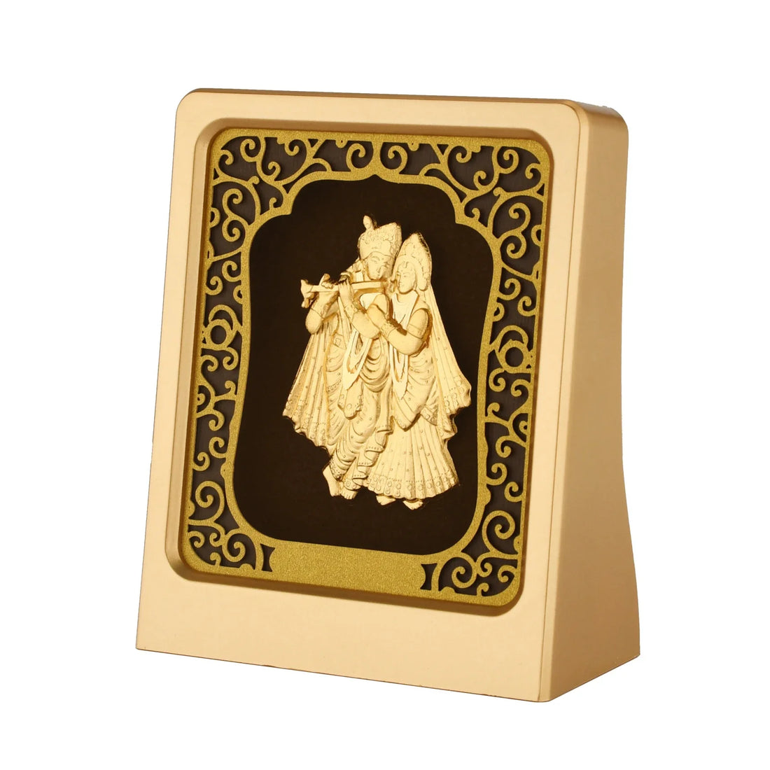 Krishna 24K Gold Foil Painting with Matte Gold Tabletop Frame, 3x4 Inches