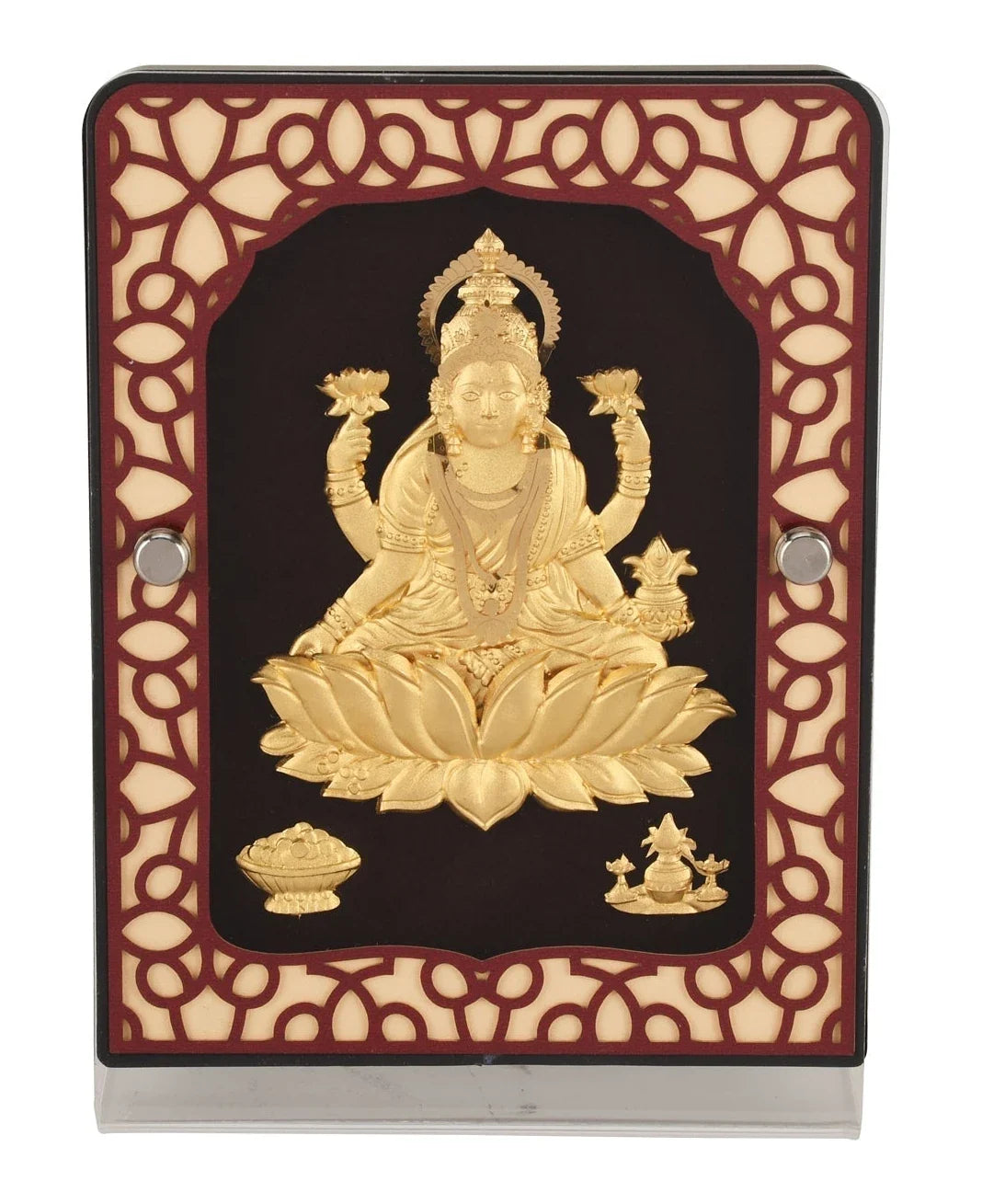 Lakshmi Ji 24K Gold Foil Painting with Brown Tabletop Frame, 5x7 Inches