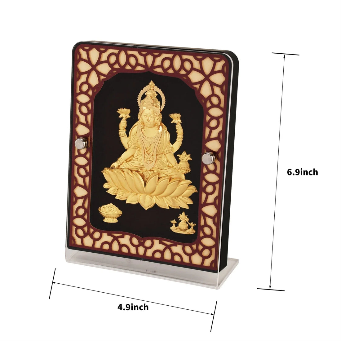 Lakshmi Ji 24K Gold Foil Painting with Brown Tabletop Frame, 5x7 Inches