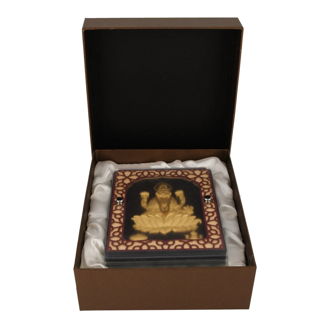 Lakshmi Ji 24K Gold Foil Painting with Brown Tabletop Frame, 5x7 Inches
