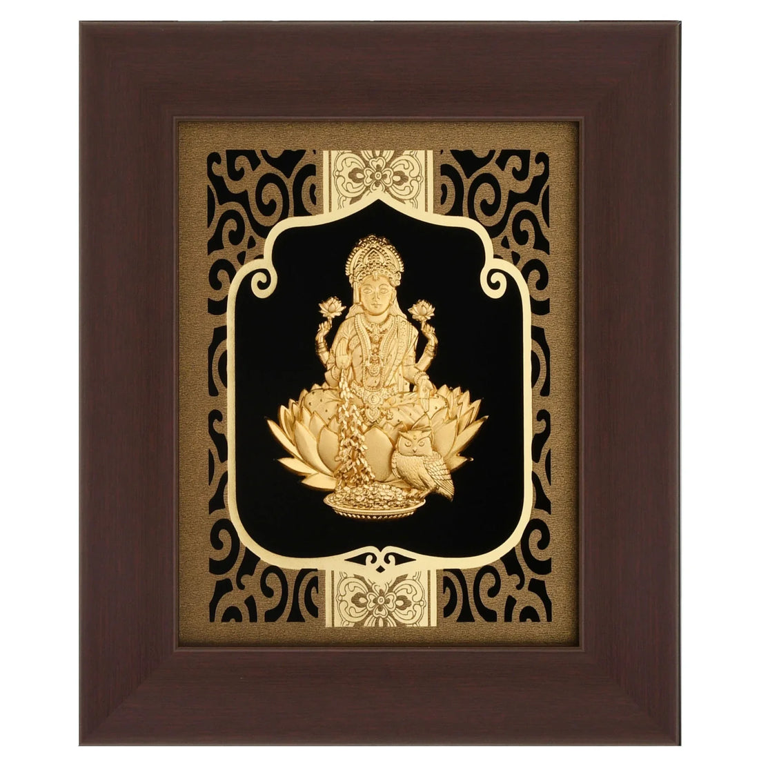 Lakshmi Ji 24K Gold Foil Painting with Burgundy Versatile Frame, 6x7 Inches