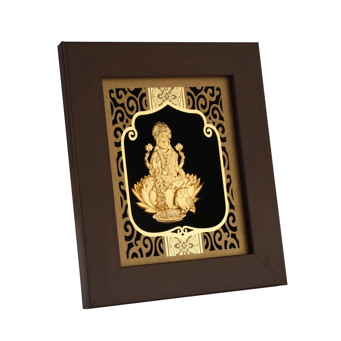 Lakshmi Ji 24K Gold Foil Painting with Burgundy Versatile Frame, 6x7 Inches