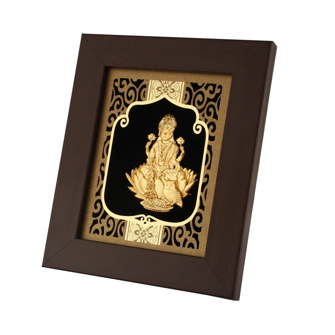 Lakshmi Ji 24K Gold Foil Painting with Burgundy Versatile Frame, 6x7 Inches
