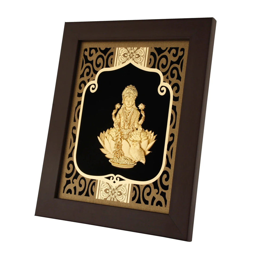 Lakshmi Ji 24K Gold Foil Painting with Burgundy Versatile Frame, 8x10 Inches