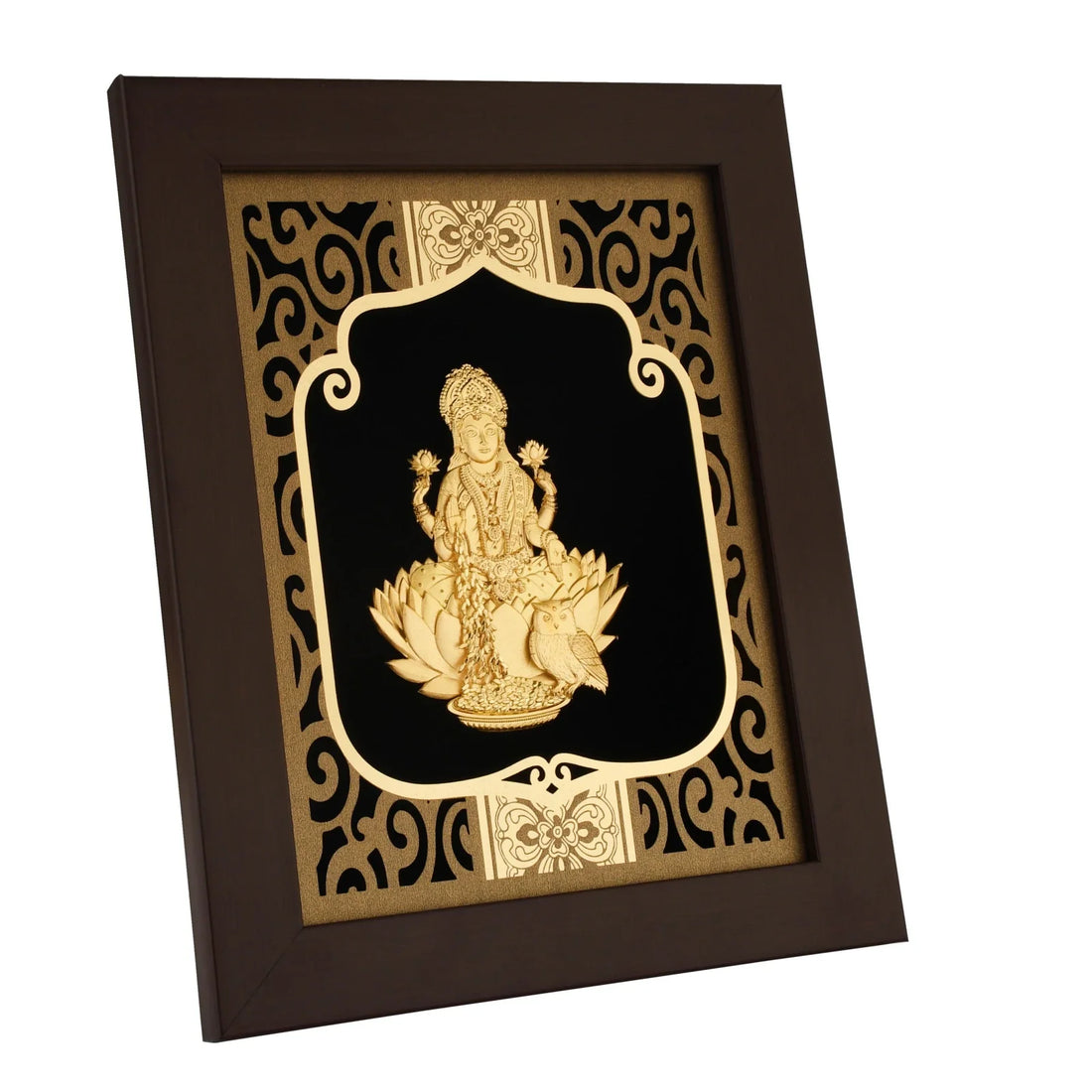 Lakshmi Ji 24K Gold Foil Painting with Burgundy Versatile Frame, 8x10 Inches
