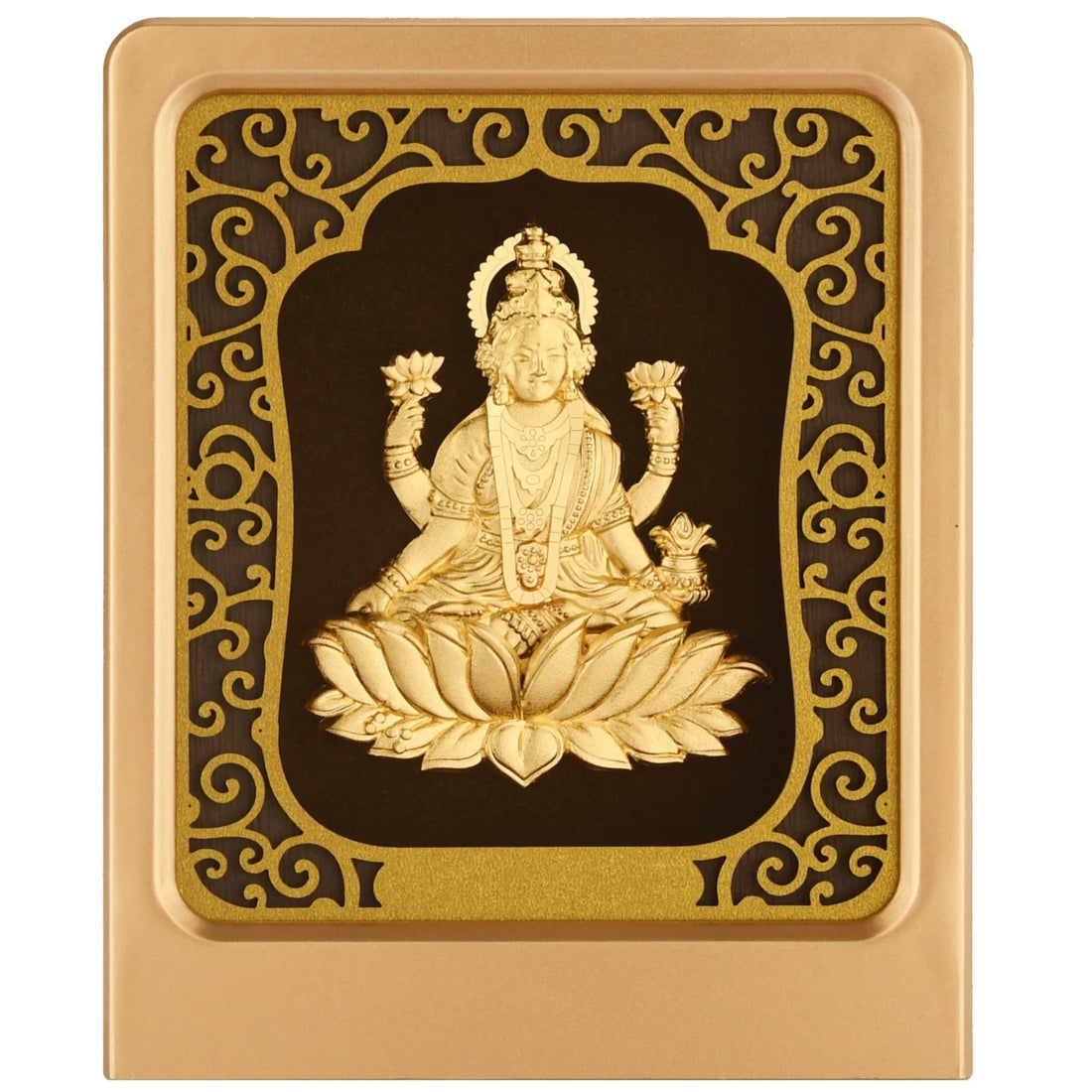 Lakshmi Ji 24K Gold Foil Painting with Matte Gold Tabletop Frame, 3x4 Inches