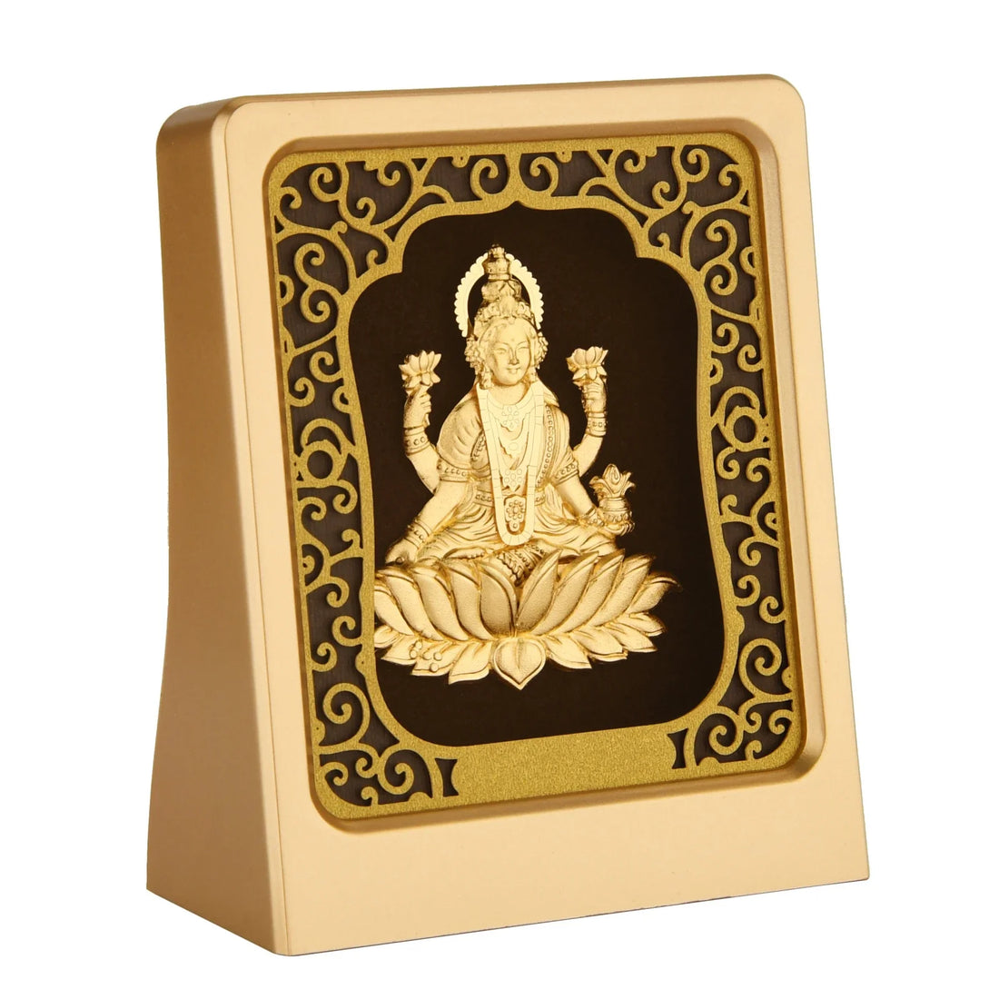 Lakshmi Ji 24K Gold Foil Painting with Matte Gold Tabletop Frame, 3x4 Inches