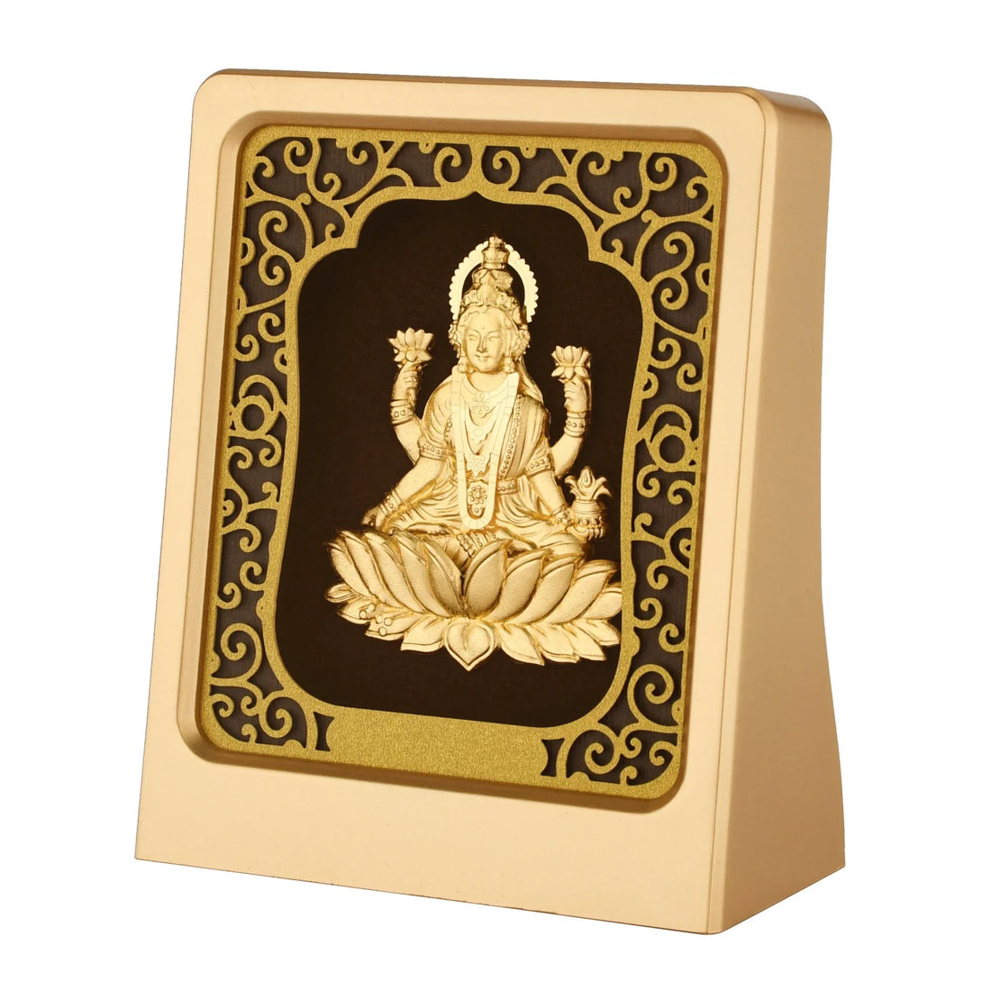 Lakshmi Ji 24K Gold Foil Painting with Matte Gold Tabletop Frame, 3x4 Inches