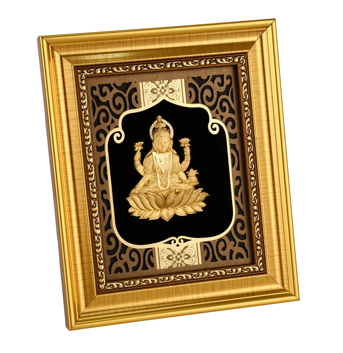 Lakshmi Ji 24K Gold Foil Painting with Shiny Gold Versatile Frame, 6x7 Inches
