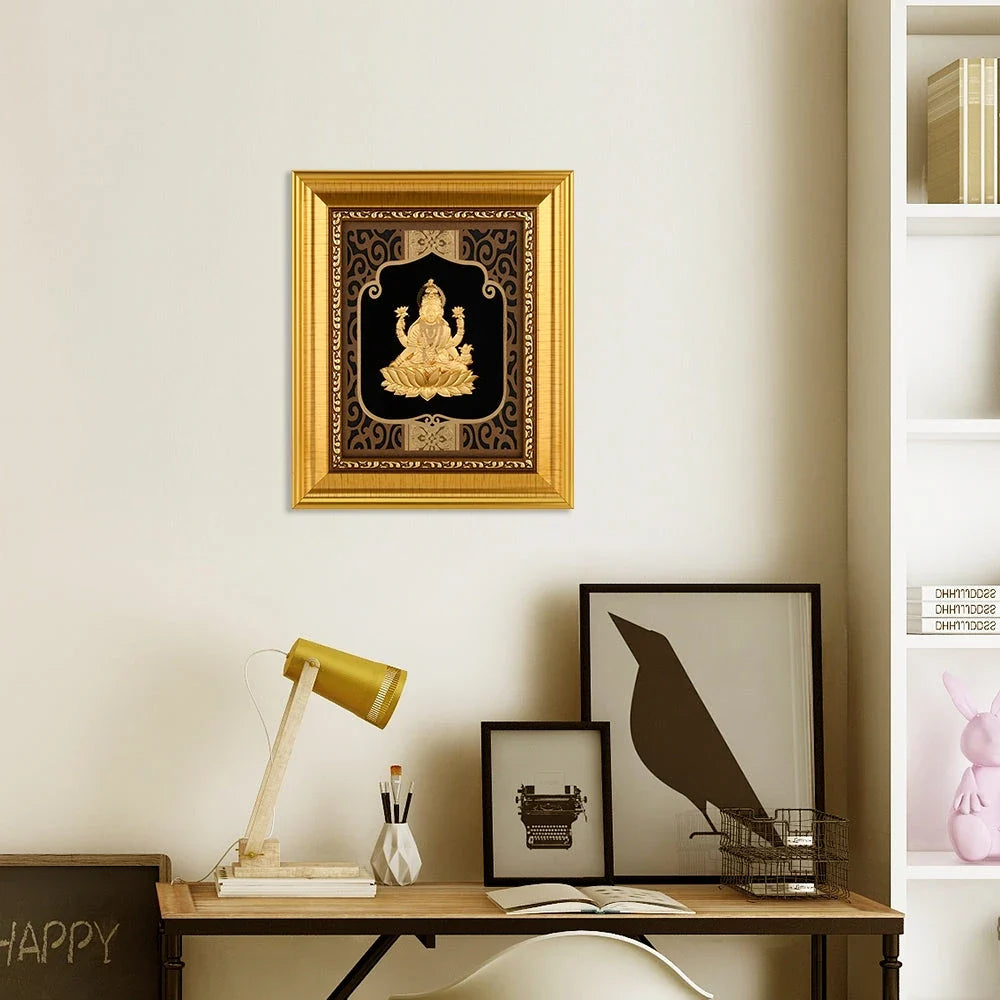 Lakshmi Ji 24K Gold Foil Painting with Shiny Gold Versatile Frame, 6x7 Inches