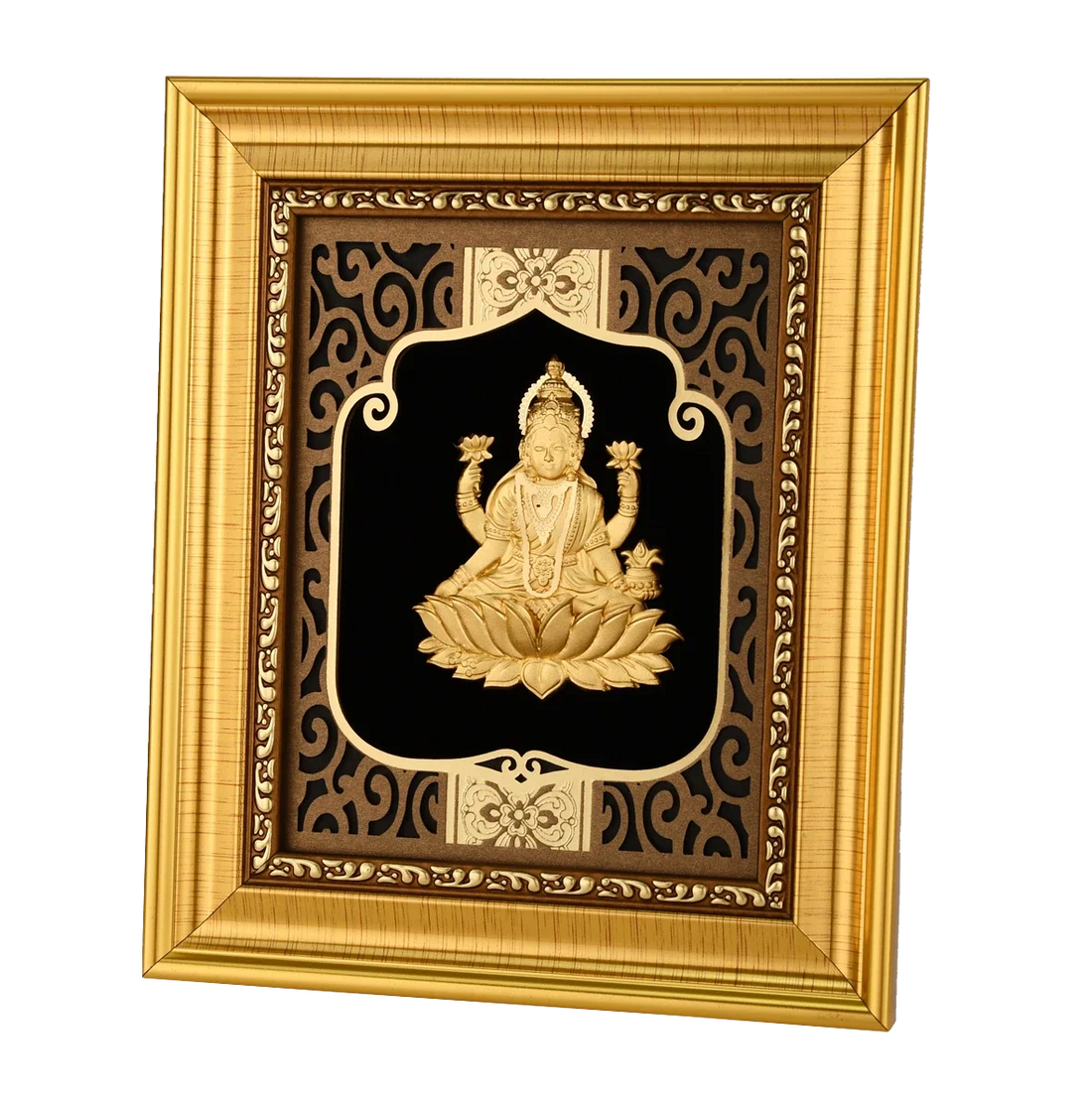 Lakshmi Ji 24K Gold Foil Painting with Shiny Gold Versatile Frame, 6x7 Inches