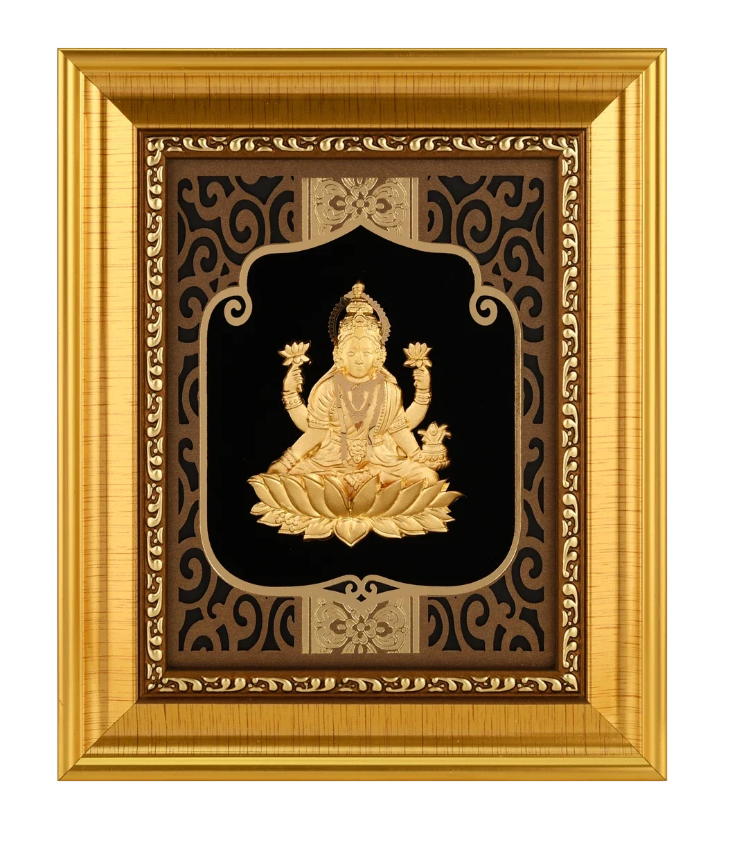 Lakshmi Ji 24K Gold Foil Painting with Shiny Gold Versatile Frame, 6x7 Inches