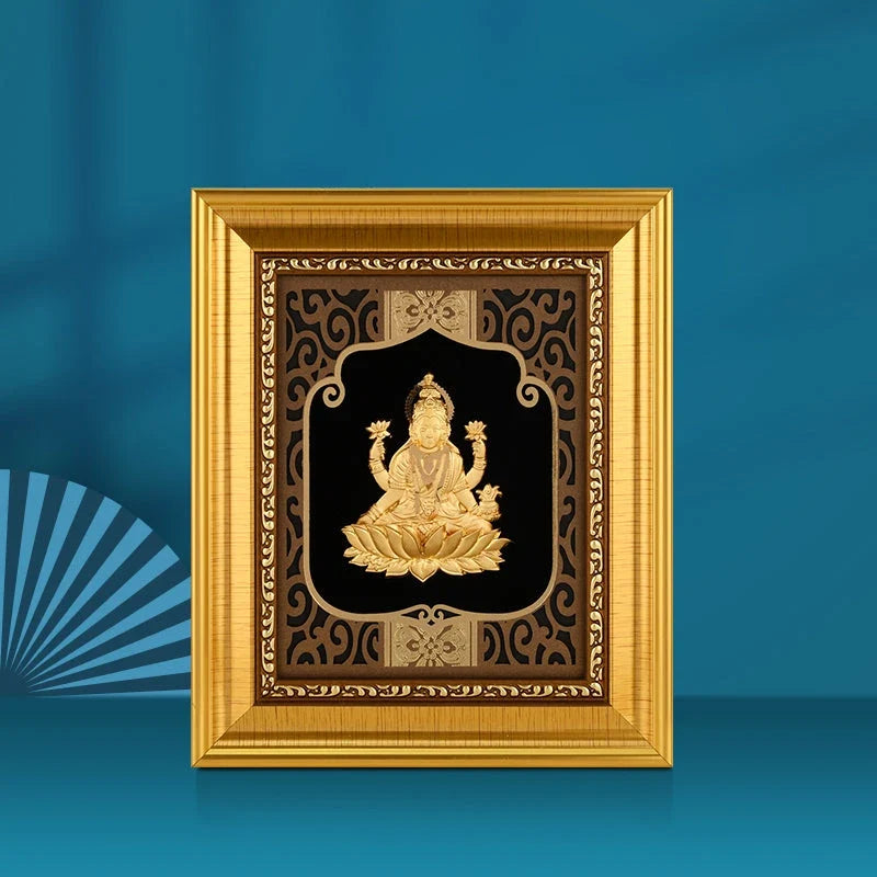 Lakshmi Ji 24K Gold Foil Painting with Shiny Gold Versatile Frame, 6x7 Inches