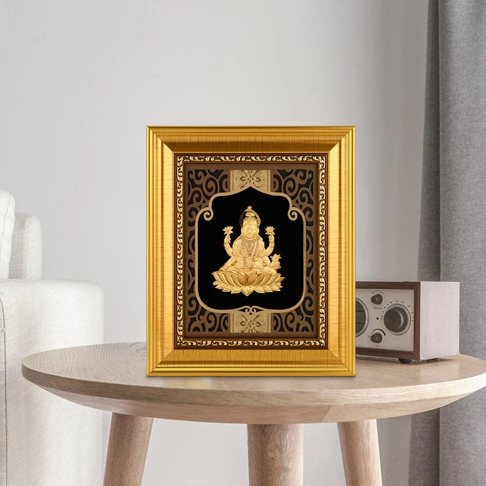 Lakshmi Ji 24K Gold Foil Painting with Shiny Gold Versatile Frame, 6x7 Inches