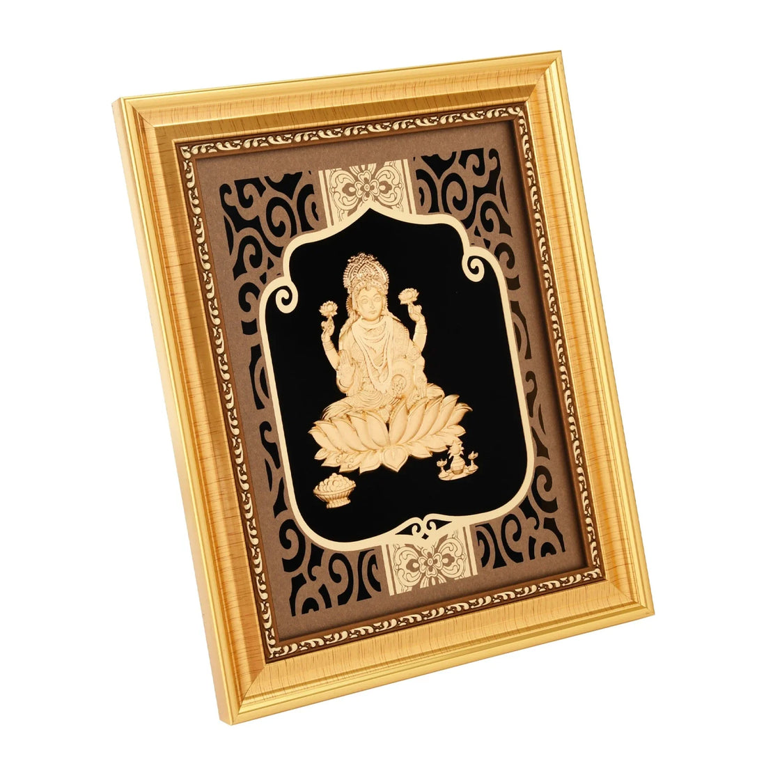Lakshmi Ji 24K Gold Foil Painting with Shiny Gold Versatile Frame, 8x10 Inches