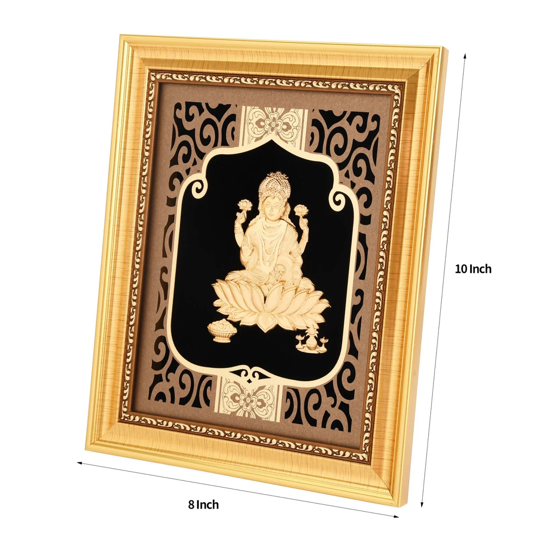 Lakshmi Ji 24K Gold Foil Painting with Shiny Gold Versatile Frame, 8x10 Inches