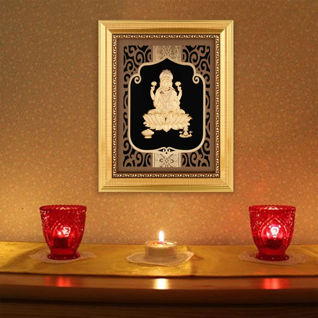Lakshmi Ji 24K Gold Foil Painting with Shiny Gold Versatile Frame, 8x10 Inches