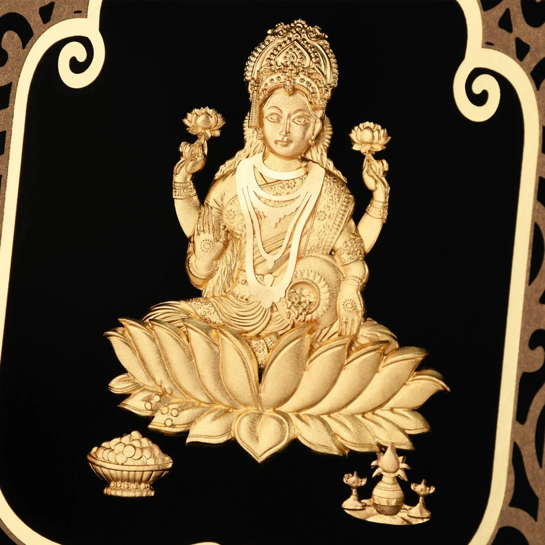 Lakshmi Ji 24K Gold Foil Painting with Shiny Gold Versatile Frame, 8x10 Inches