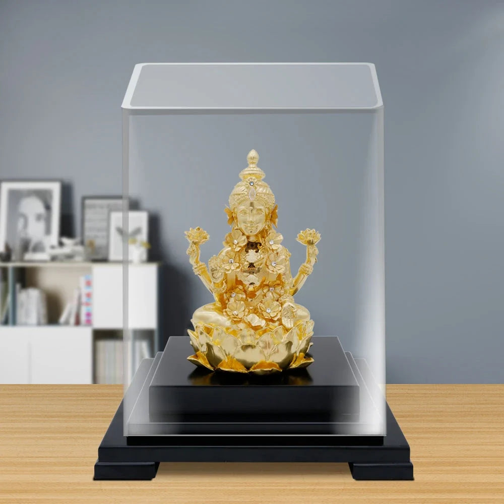 Lakshmi Ji 24K Gold Gilded Statue Desk Deco, 6.7x5.3x8.7 Inches