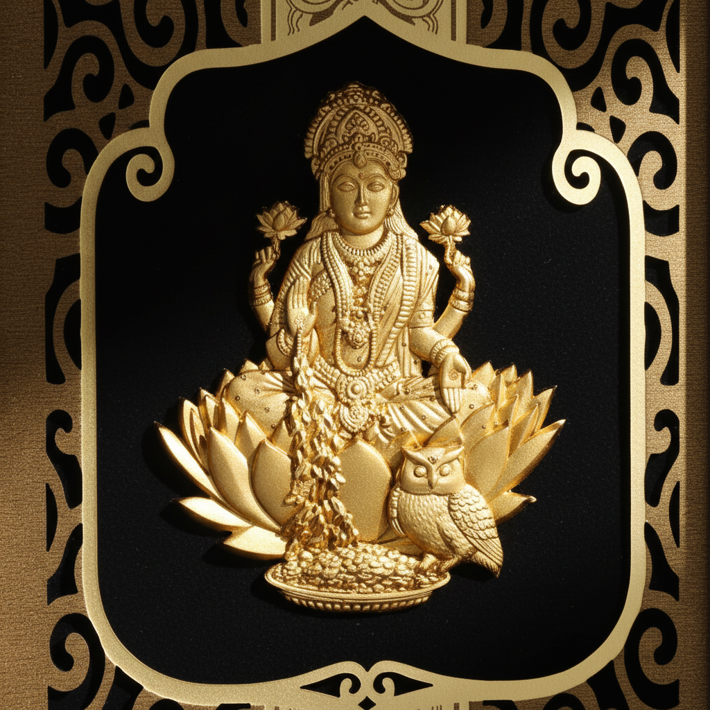 Lakshmi 24K Gold Foil Painting Frame (6x7") - Sacred Goddess of Wealth Art for Home Mandir, Altar Decor & Diwali Gift