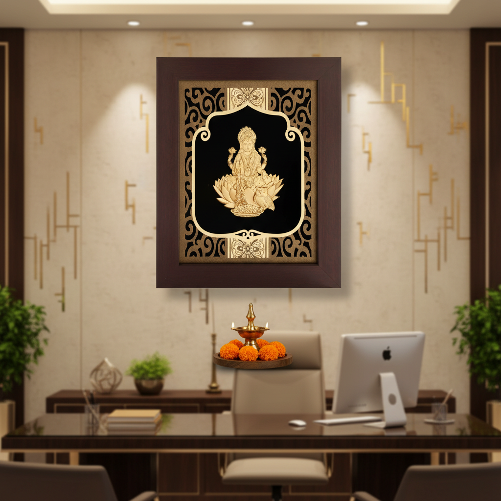 Lakshmi 24K Gold Foil Painting Frame (8x10") - Sacred Goddess of Wealth Art for Home Mandir, Vastu Decor & Diwali Gift