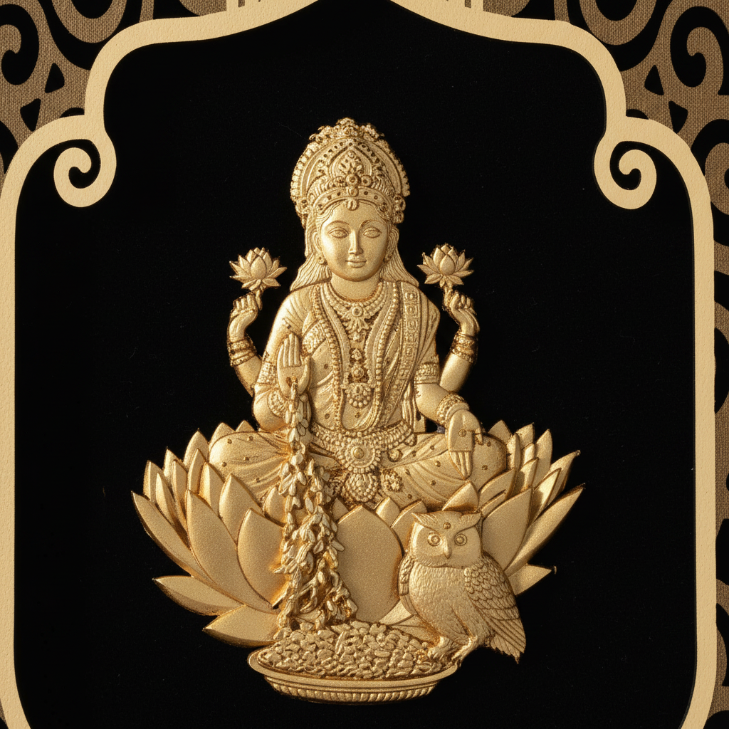 Lakshmi 24K Gold Foil Painting Frame (8x10") - Sacred Goddess of Wealth Art for Home Mandir, Vastu Decor & Diwali Gift