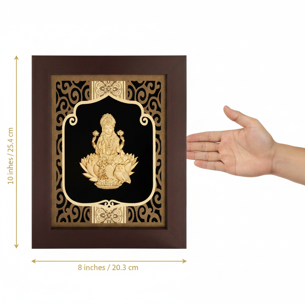 Lakshmi 24K Gold Foil Painting Frame (8x10") - Sacred Goddess of Wealth Art for Home Mandir, Vastu Decor & Diwali Gift