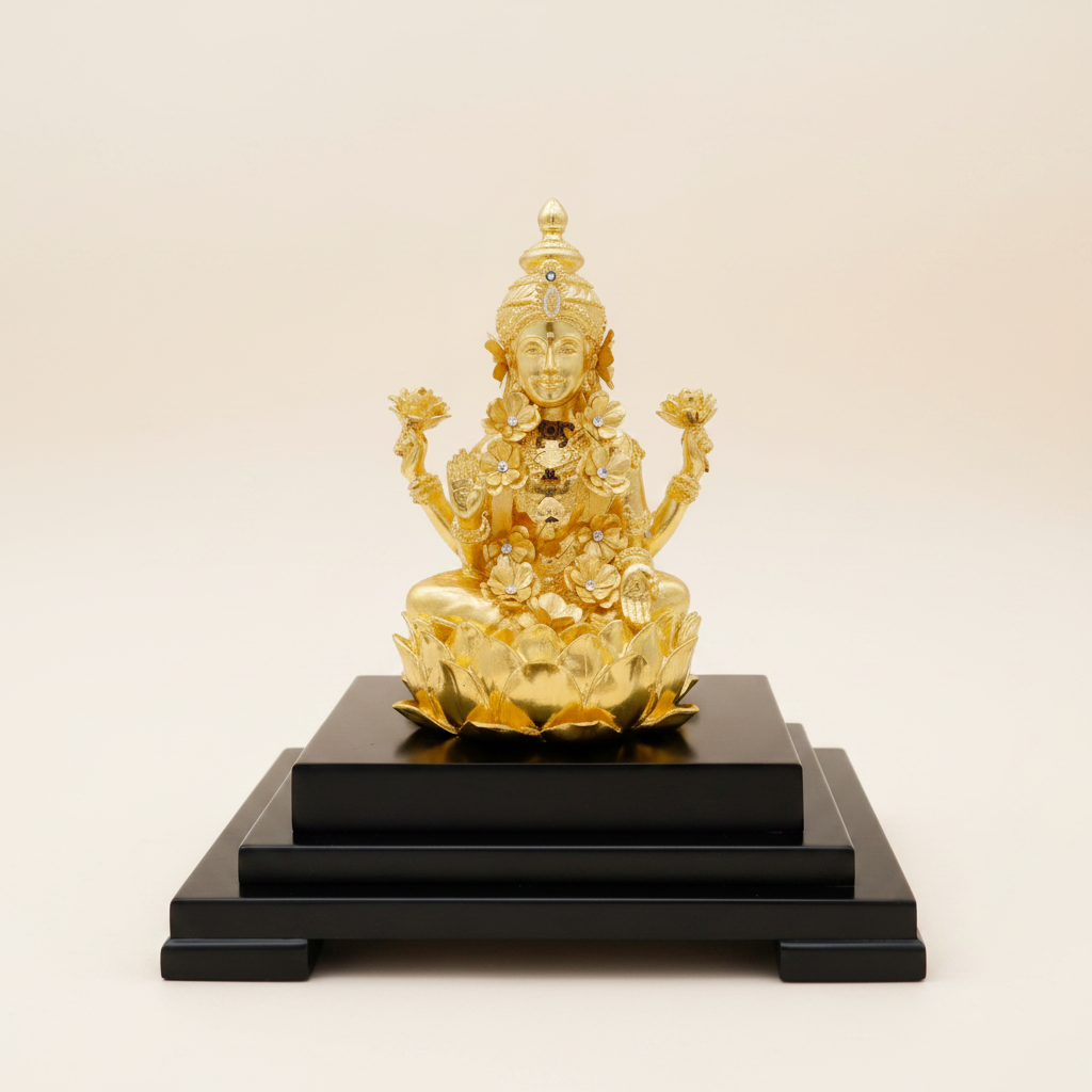 24K Gold Lakshmi Statue (8.7") - Laxmi Murti for Home Mandir, Diwali Pooja & Griha Pravesh Gift