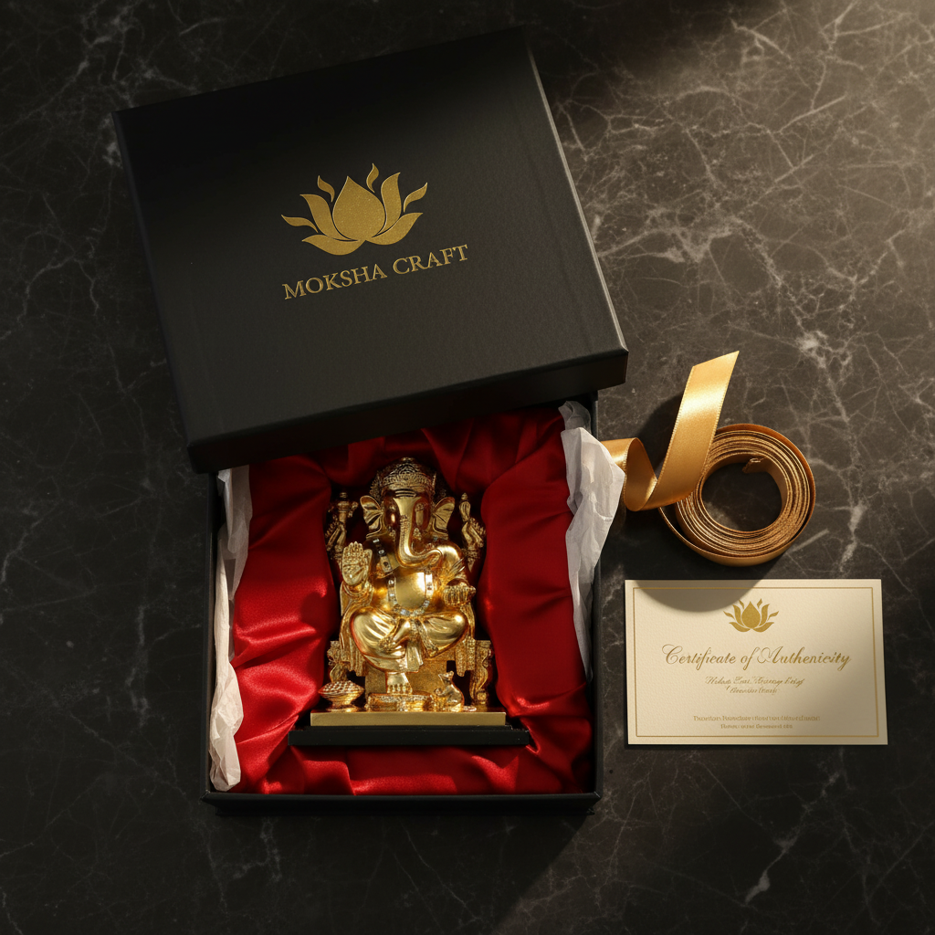 24K Gold Ganesha Statue (7.5") - Vinayaka Murti for Home Mandir, Diwali Pooja & Griha Pravesh Gift