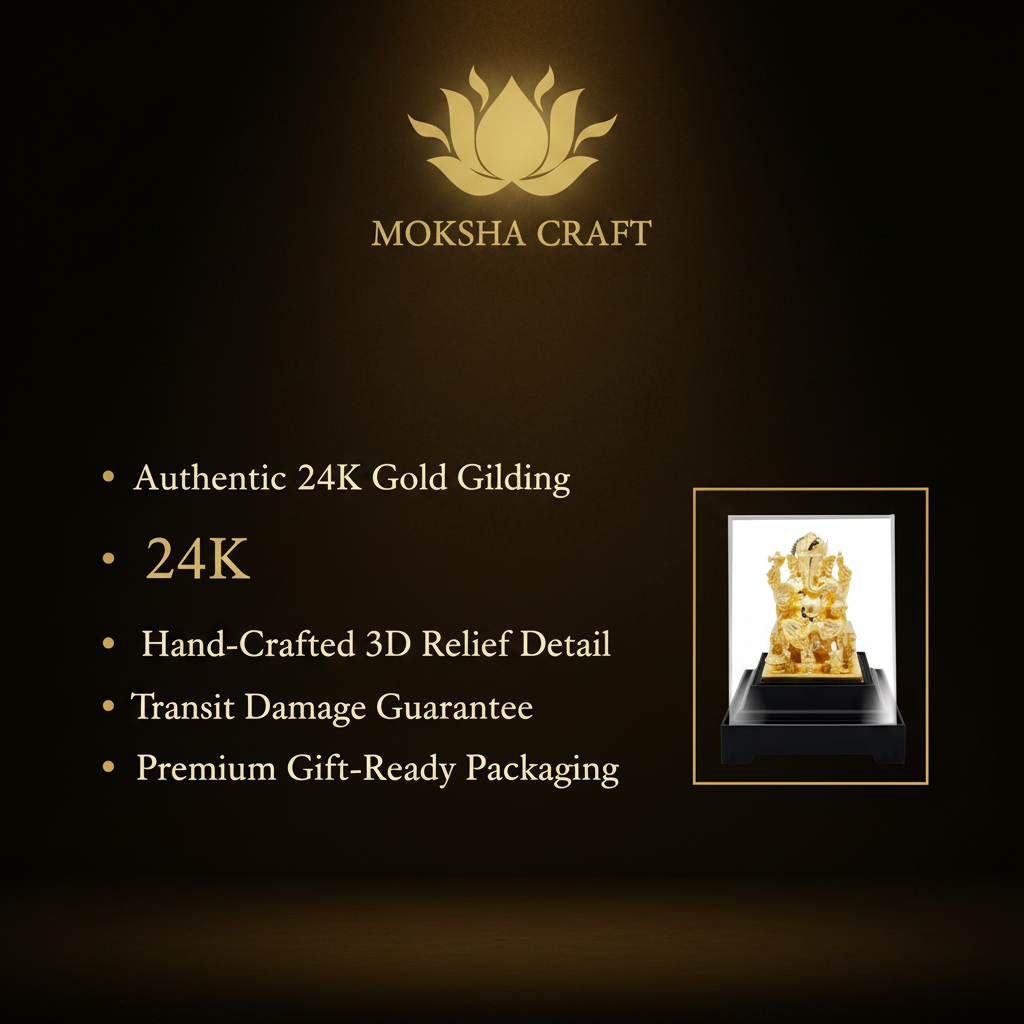 24K Gold Ganesha Statue (7.5") - Vinayaka Murti for Home Mandir, Diwali Pooja & Griha Pravesh Gift