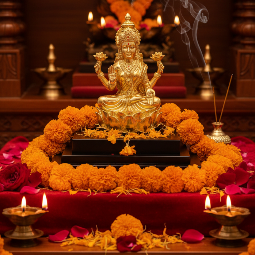 24K Gold Lakshmi Statue (8.7") - Laxmi Murti for Home Mandir, Diwali Pooja & Griha Pravesh Gift