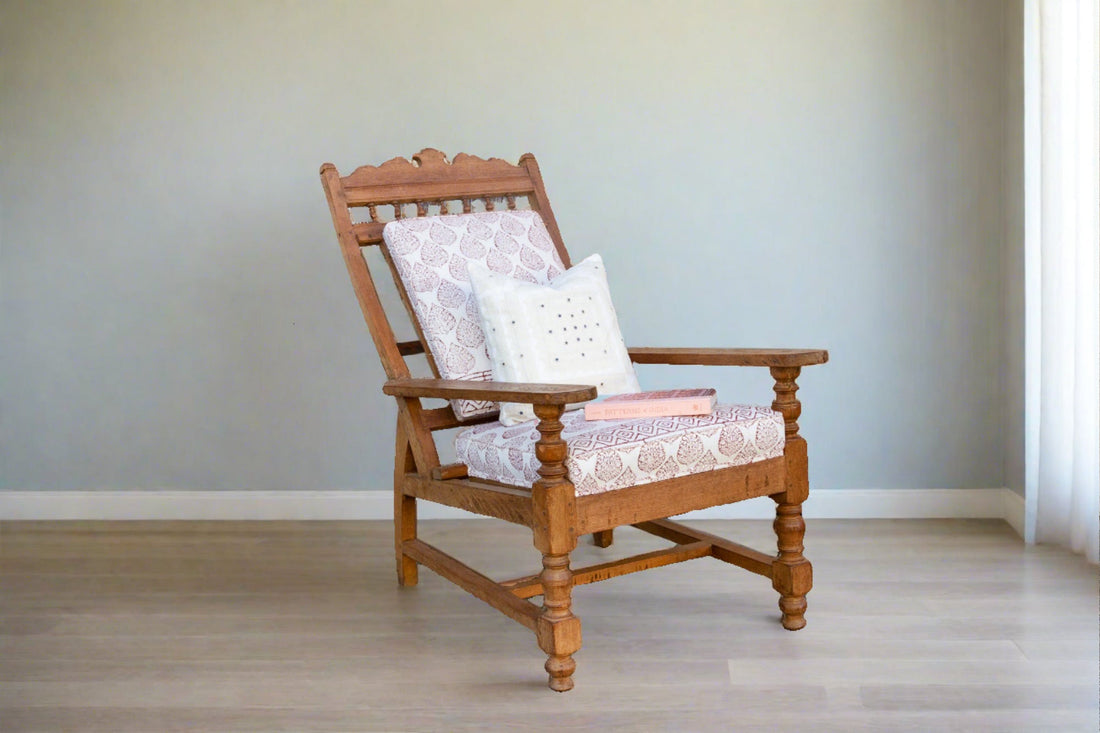 Antique Block Printed Teak Plantation Chair