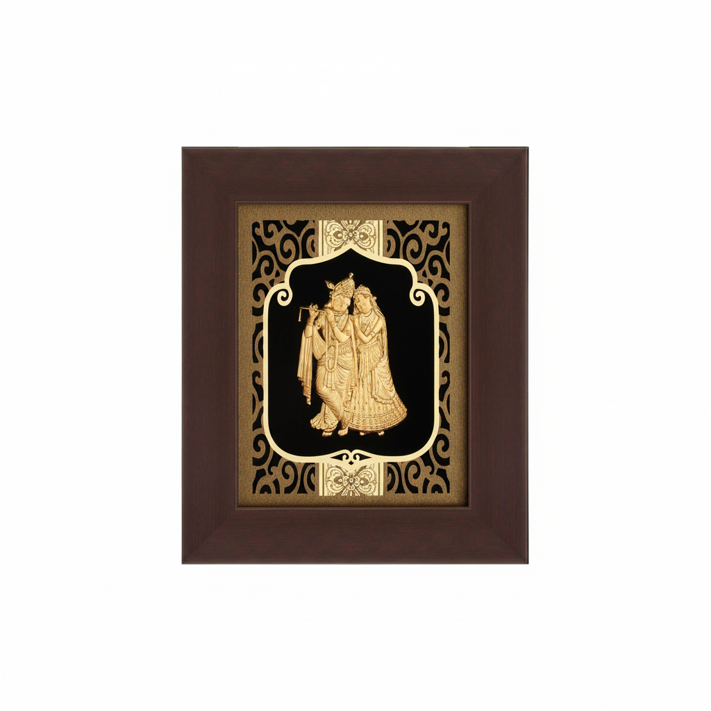 Radha Krishna 24K Gold Foil Painting Frame (6x7") - Sacred Divine Love Art for Master Bedroom, Home Mandir Decor & Gift
