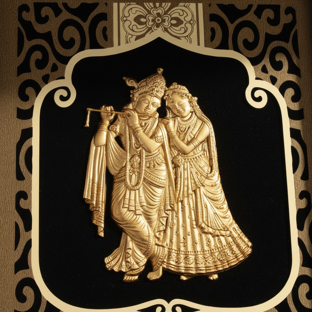 Radha Krishna 24K Gold Foil Painting Frame (6x7") - Sacred Divine Love Art for Master Bedroom, Home Mandir Decor & Gift