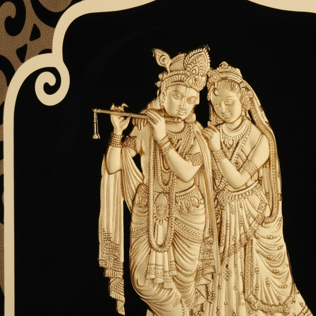 Radha Krishna 24K Gold Foil Painting Frame (8x10") - Divine Love Art for Master Bedroom, Home Mandir Decor & Vastu Gift