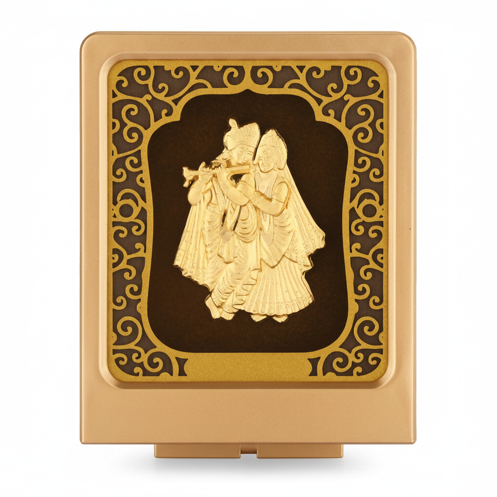 24K Gold Foil Radha Krishna Painting with Frame (3x4") - Hindu God Art for Home Mandir, Master Bedroom & Living Room Decor