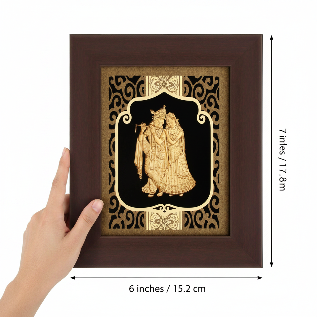 Radha Krishna 24K Gold Foil Painting Frame (6x7") - Sacred Divine Love Art for Master Bedroom, Home Mandir Decor & Gift