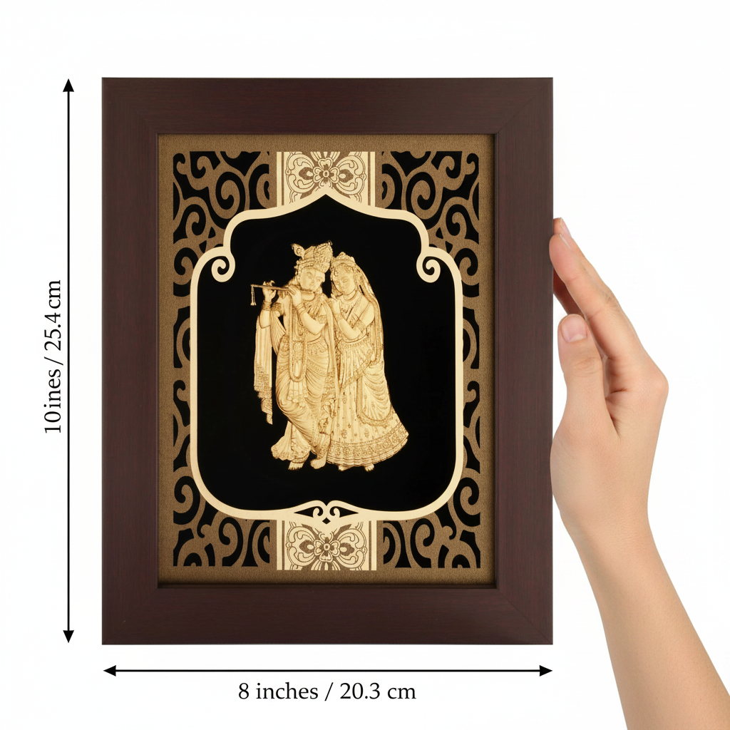 Radha Krishna 24K Gold Foil Painting Frame (8x10") - Divine Love Art for Master Bedroom, Home Mandir Decor & Vastu Gift