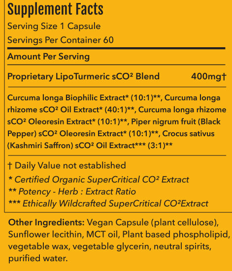 Sacred Haridra™ | Supercritical Extract of Turmeric, Kashmiri Saffron and Black Pepper in Liposomal Form (60 vegan capsules)